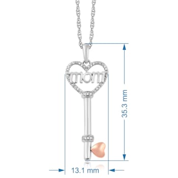 Jewelili Sterling Silver and 10K Rose Gold Diamond "Mom" Heart
Key Pendant, 18" Rope Chain