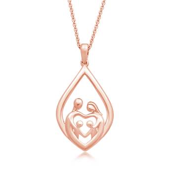 Jewelili 14K Rose Gold Over Sterling Silver Parent and 2 Children Family Pendant