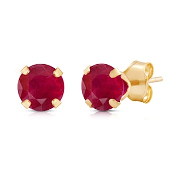 Jewelili 10K Yellow Gold 6mm Round Created Ruby Stud Earrings