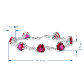 Created Ruby and White Sapphire Sterling Silver Bracelet 10.87 CTW