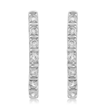 Natural White Diamond Sterling Silver Hoop Earrings 0.50 CTW