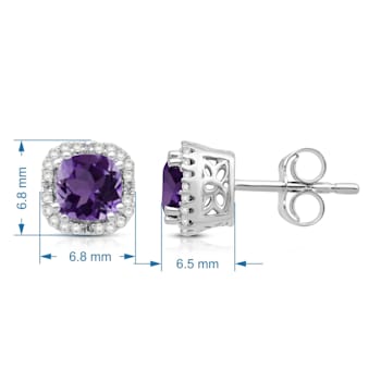 10K White Gold 5x5 MM Cushion Amethyst and 1/10 Ctw Natural White Round
Diamond Stud Earrings