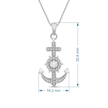 Jewelili Sterling Silver 1/10 Ctw White Round Diamond Nautical Pendant
with Rolo Chain