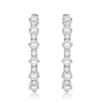 Natural White Diamond Sterling Silver Hoop Earrings 0.50 CTW