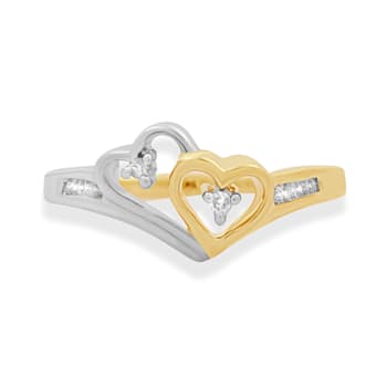 Jewelili 14K Yellow Gold and White Gold with 1/10 CTW Diamond Heart Ring
