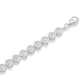 Jewelili Sterling Silver 1/4 ctw White Round Miracle Set Diamond
Heart-Link Bracelet 7.25"