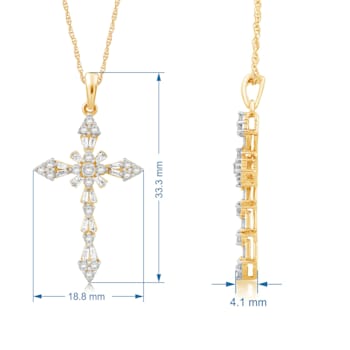Jewelili 10K Yellow Gold 1/2ctw White Round and Baguette Diamond Cross
Pendant with Rope Chain