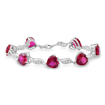 Created Ruby and White Sapphire Sterling Silver Bracelet 10.87 CTW