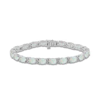 Opal and Natural White Diamond Sterling Silver Link Bracelets 15.42 CTW