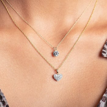 Jewelili 10K Yellow Gold White Crystal Heart Pendant with 14K Gold
Filled Chain