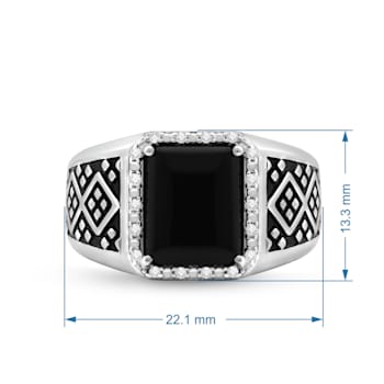 Sterling Silver Onyx and Natural White Diamond Men's Ring 3.56 CTW