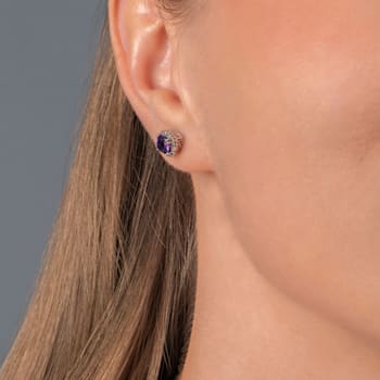 10K White Gold 5x5 MM Cushion Amethyst and 1/10 Ctw Natural White Round
Diamond Stud Earrings