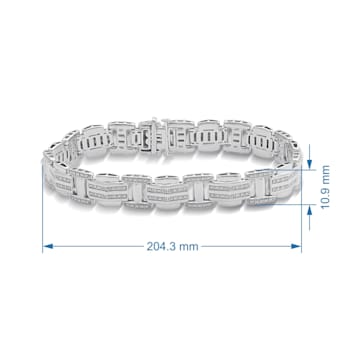 Natural White Diamond Sterling Silver Men's Link Bracelet 0.51CTW