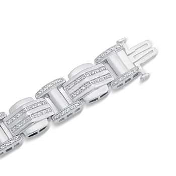 Natural White Diamond Sterling Silver Men's Link Bracelet 0.51CTW