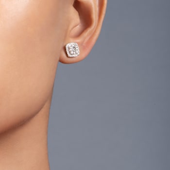 White Diamond Sterling Silver Cushion Cut Stud Earrings 0.25 CTW