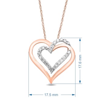 Jewelili 10K Rose Gold 1/4 Ctw White Round Diamond Double Heart
Necklace, 18" Rope Chain