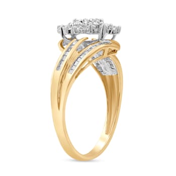 White Diamond 10K Yellow Gold Cluster Ring 0.50 CTW