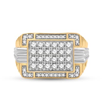 Jewelili 10K Yellow Gold and White Gold 1 Ctw White Round Diamond Mens Ring
