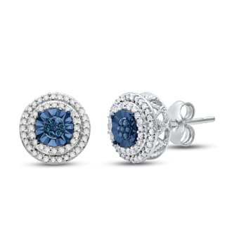 Treayed Blue & White Diamond Sterling Silver Cluster Stud Earrings
0.25 CTW