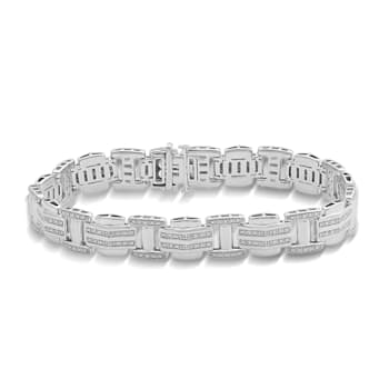Natural White Diamond Sterling Silver Men's Link Bracelet 0.51CTW