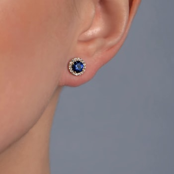 10K Yellow Gold 5 MM Round Lab Created Sapphire and Round Created White
Sapphire Stud Earrings