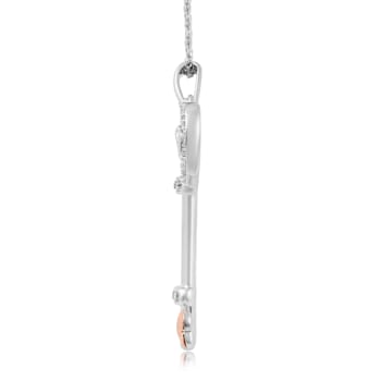 Jewelili Sterling Silver and 10K Rose Gold Diamond "Mom" Heart
Key Pendant, 18" Rope Chain
