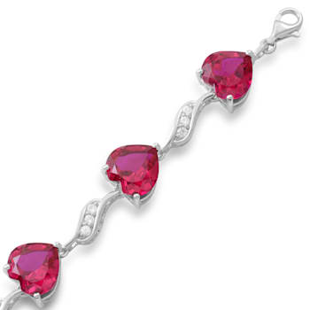 Created Ruby and White Sapphire Sterling Silver Bracelet 10.87 CTW