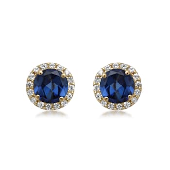 10K Yellow Gold 5 MM Round Lab Created Sapphire and Round Created White
Sapphire Stud Earrings