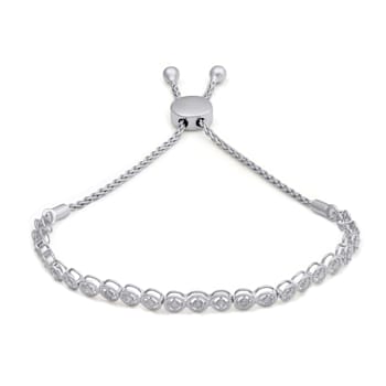 Natural White Diamond Sterling Silver Bolo Bracelet 0.50 CTW
