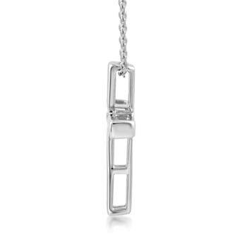 Jewelili Round White Diamond Sterling Silver Cross Pendant With Chain