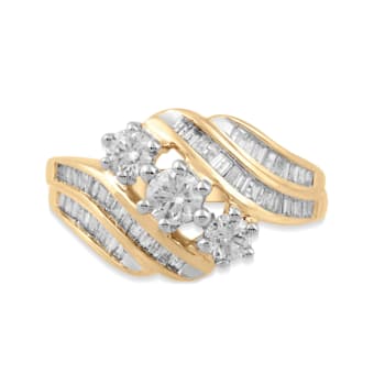 Jewelili 14K Yellow Gold Over Sterling Silver Created White Sapphire and
White Diamond Accent Ring