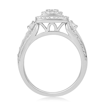 Jewelili 10K White Gold 3/4 CTW Baguette and Round White Diamond Ring