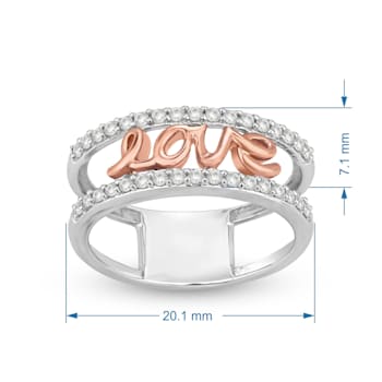 Jewelili 10K Rose Gold and Sterling Silver with 1/3 CTW Diamond Ring
