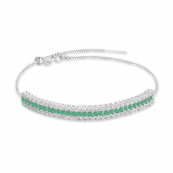 Emerald And White Topaz Sterling Silver Bracelet