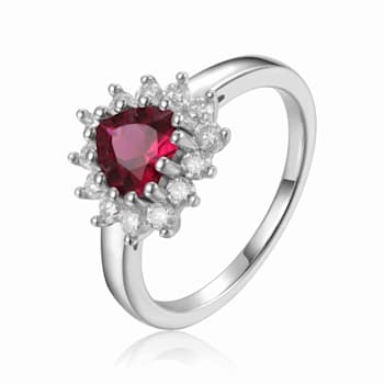 Signature Sterling Silver Heart Shaped Created Ruby White Topaz Ring