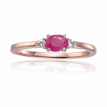 Genuine Ruby and White Sapphire Dainty Rose Gold Plated Sterling Silver Ring