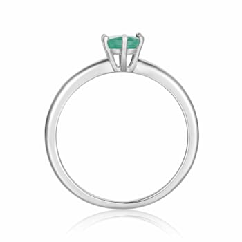 Genuine Emerald Solitaire Sterling Silver Ring