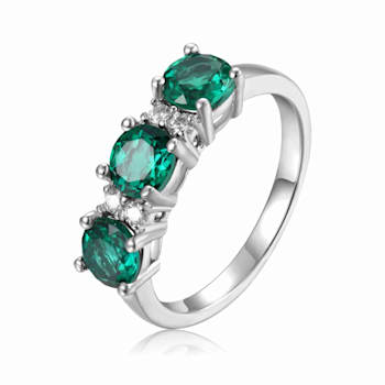 Sterling Silver Created Emerald and Moissanite Ring