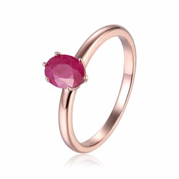 Genuine Ruby Solitaire Ring in Rose Gold Plated Sterling Silver