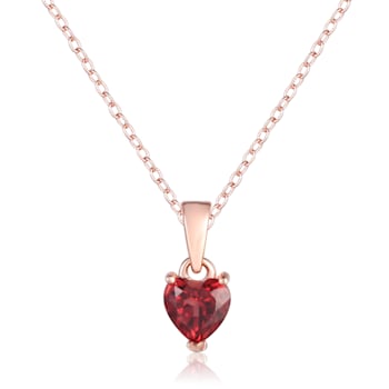 Garnet Heart Shape 14K Rose Gold Over Sterling Silver Pendant With Chain