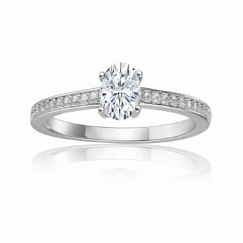 Moissanite Solitaire Ring with Moissanite Accents in Sterling Silver