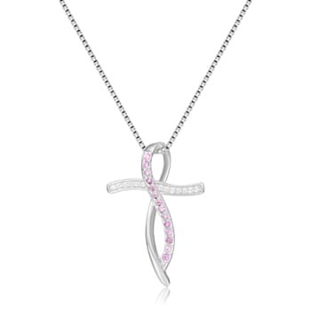 Captivating Round Genuine Pink Sapphire and White Sapphire Sterling
Silver Heart Pendant With Chain