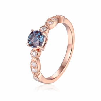 Created Alexandrite Ring with Moissanite accents in Rose Gold Plated
Sterling Silver