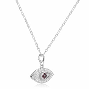 Lab Created Alexandrite and Moissanite Rhodium Over Sterling Silver Evil
Eye Necklace