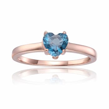 Heart Blue Topaz Solitaire Ring in Rose Gold Plated Sterling Silver