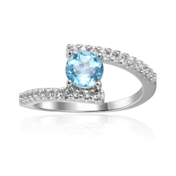 Elegant Natural Blue Topaz Round Shaped Ring with White Sapphire