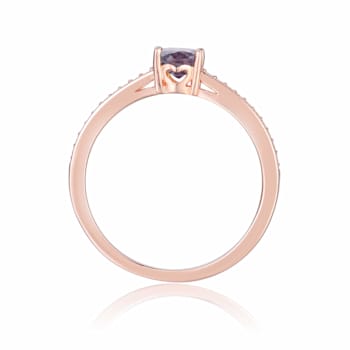 Created Alexandrite Solitaire Ring with Moissanite Accents in Rose Gold
Plated Sterling Silver
