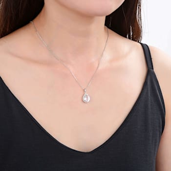 Classic White Topaz Pear Shaped Sterling Silver Pendant With Chain