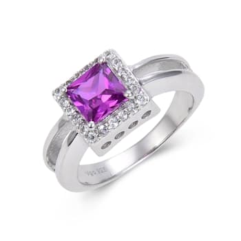 Classic Created Purple Sapphire Halo Ring