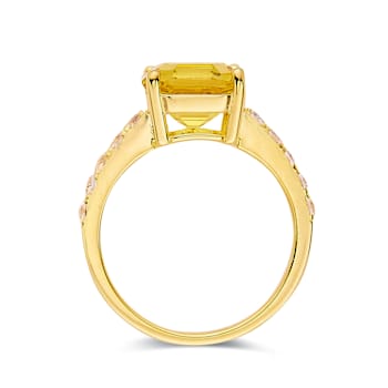 Asscher Cut Canary Yellow Lab Sapphire, Round White Topaz 18K Yellow
Gold Over Sterling Silver Ring